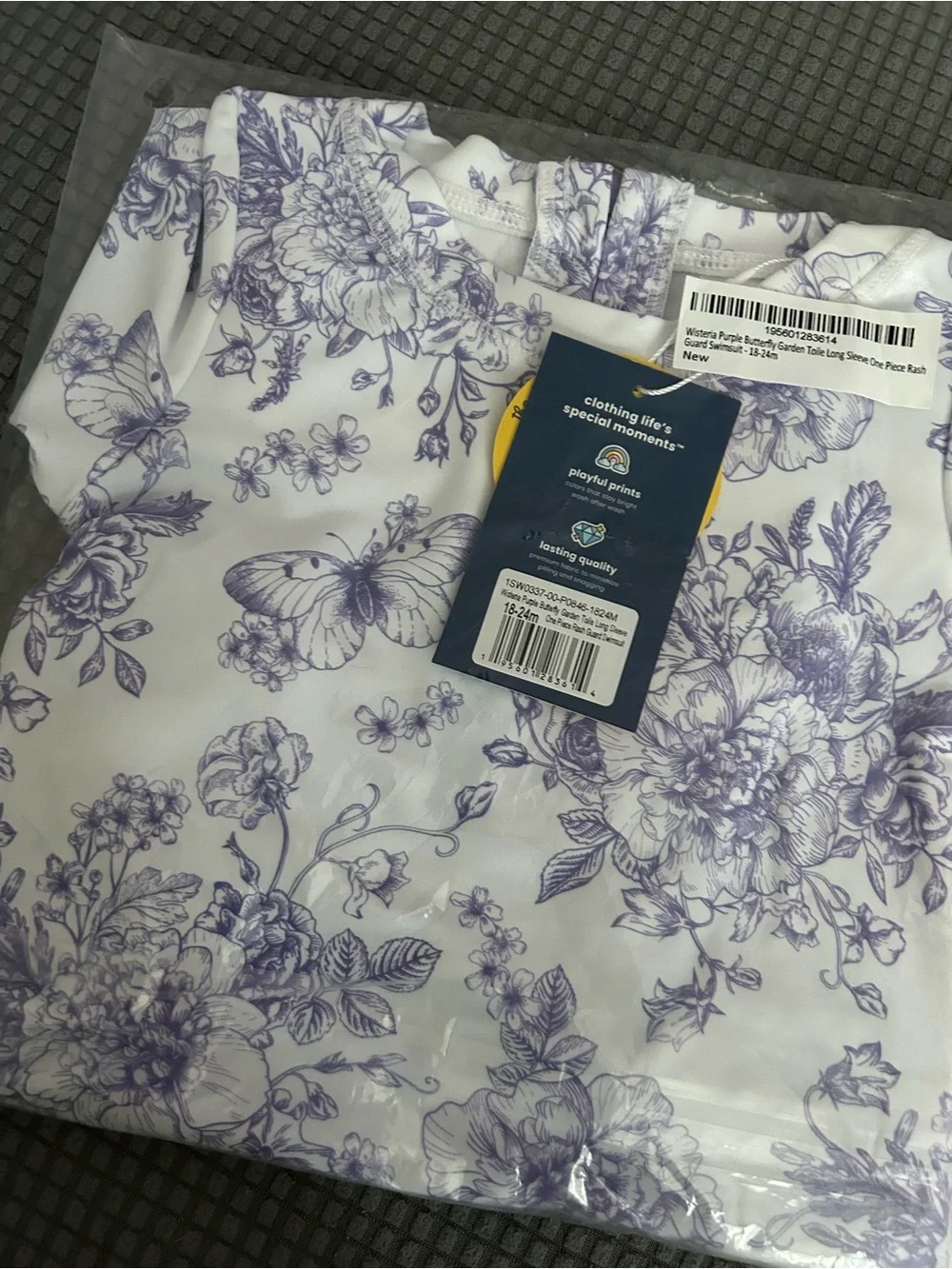NWT Rufflebutts Floral Long Sleeve One Piece Wisteria Purple Butterfly 18-24M